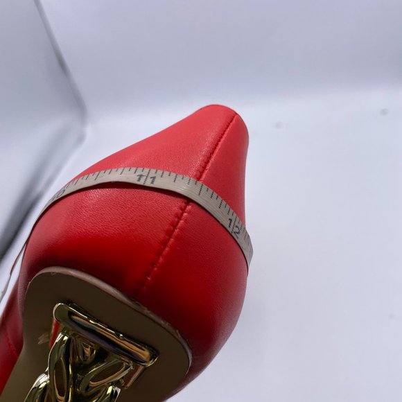 A NUYG red pointy toe gold chain chunky pumps heels shoes - Picture 8 of 10